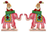 Santa Elephant Christmas  Holiday Ornaments Handpainted, Pink, Set of 2