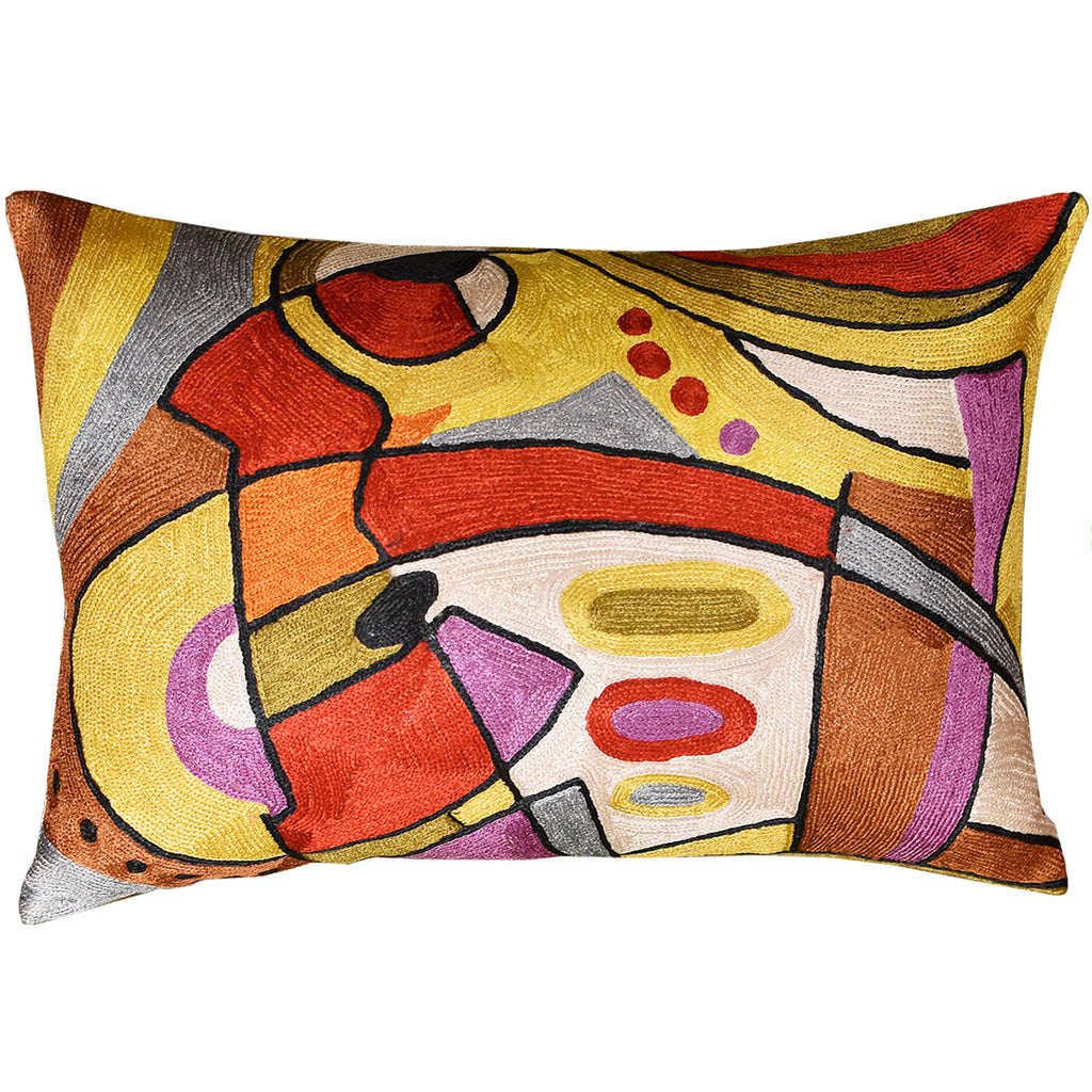 Lumbar Abstract Musical Decorative Cushion Cover Rectangle Art Silk 14" x 20" - KashmirDesigns