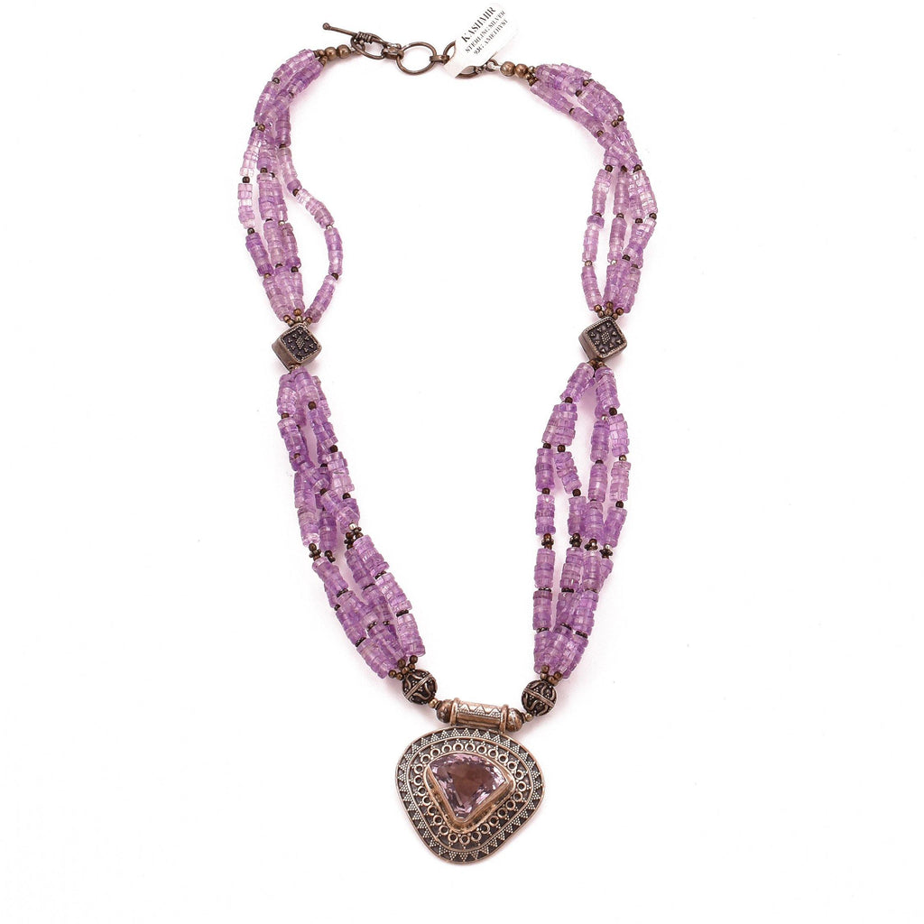 Purple Amethyst Necklace Pendant 925 Sterling Silver Natural Gemstone Necklaces Handcrafted - Kashmir Designs