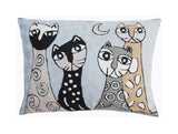 Lumbar Picasso Cat Pillow Cover Gray 2 Cute Cat Pillowcase Cat Face on Pillow Kitty Cat Lover Gift Hand Embroidered Wool Size - 14x20