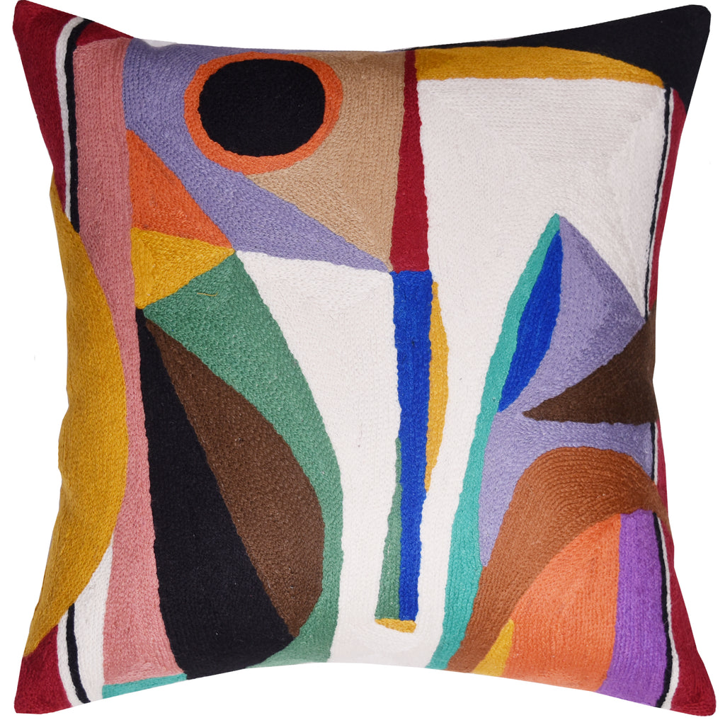 Kandinsky Balancement Decorative Pillow Cover Abstract Toss Pillows Farmhouse Chair Cushion Contemporary Pillow Mid-Century Chair Cushions Hand Embroidered Pillow Wool Size 18x18