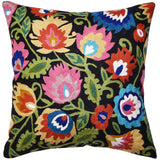 Polish Floral Pillow Cover Black Flower Pillowcase Floral Outdoor Cushion Suzani Farmhouse Chair Throw Traditional Chair Cushions Hand Embroidered Cushions Wool Size 18x18