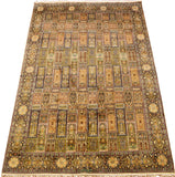 6x9ft Gom II Silk Rug Geometric Oriental Carpet Tree of Life Gold Brown Star Kashmir Hand Knotted
