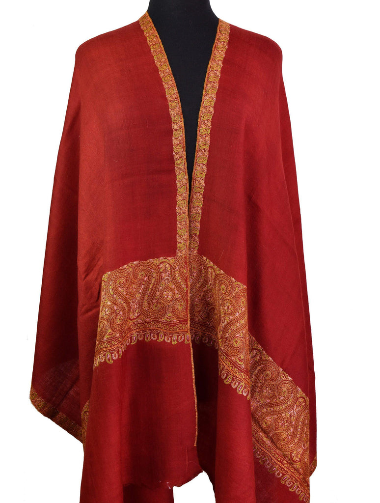 Dione Pashmina Ring Shawl Red Turquoise Antelope Handloom Suzani Needlework Wrap 27x76” - Kashmir Designs