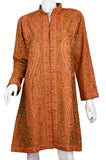Idyia Iridescent Green Rust Silk Jacket Dinner Paisley Floral Evening Dress Coat Hand Embroidered Kashmir