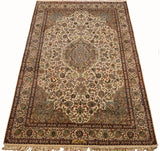 6x9ft Cream Kashan Silk Rug Oriental Carpet Medallion White Paradise Garden Kashmir Hand Knotted
