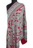 Jocasta Kashmir Shawl Paisley Red Teal Hand Embroidered Suzani Needlework Wrap 27x76