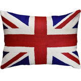Lumbar British Flag Union Jack Red Blue Pillow Cover Handembroidered Wool 14x20