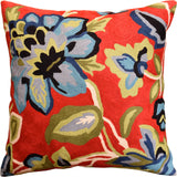 Red French Floral Elements Decorative Pillow Cover Handembroidered Wool 18x18