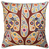 Folk Bird In Tree Karla Gerard Accent Pillow Cover Handembroidered Wool 18