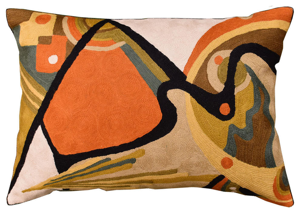 Lumbar Kandinsky Decorative Pillow Cover In The Flow Decorative Wool 14"x20" - KashmirDesigns
