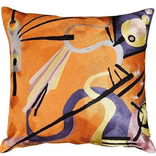 Kandinsky Pillow Cover Intuitive Flows II, Amber Orange Silk 18"x18" - KashmirDesigns