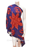 Kashmir Navy Red Shawl Floral Paisley Hand Embroidered Suzani Needlework Wrap 27x76