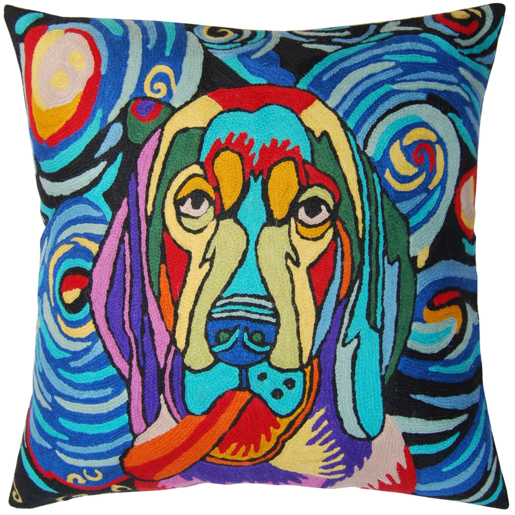 Picasso Dog Pillow Cover | Starry Night Dog Pillows | Cute Dog Pillow | Abstract Dog Cushion | Dog Face on Pillow | Dogs Accent Pillows | Dog Lover Gift | Hand Embroidered Wool Size - 18x18