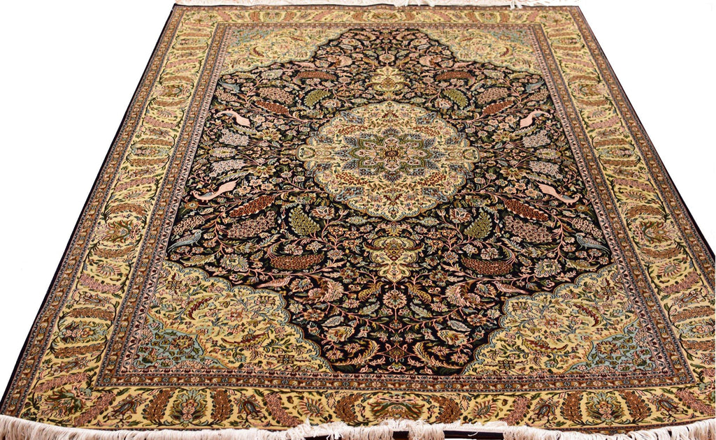 6x9ft Kirman Silk On Silk Rug Oriental Carpet Hand knotted Museum Quality - Kashmir Designs