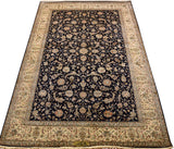 6x9ft Sarouk Silk on Silk Rug Oriental Carpet Navy Blue Hand Knotted Museum Quality