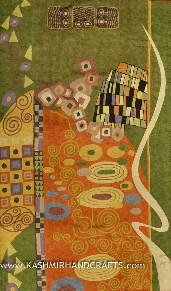Klimt Modern Silk Abstract rug / tapestry / Tapestry Hand Embroidered 3ft X 5ft - Kashmir Designs