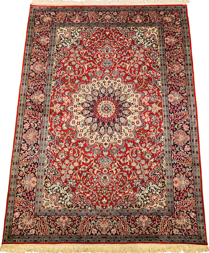 6’X4' Red Ardabil Rug Pure Silk Pile Oriental Area Rugs Carpet Hand Knotted