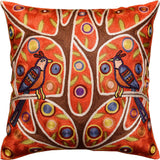 Folk Love Birds Tree of Life Karla Gerard Red Toss Pillow Cover Art Silk 18