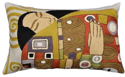 Lumbar Klimt Kiss Embrace Pillow Cover Decorative Hand Embroidered Wool 13x21" - KashmirDesigns
