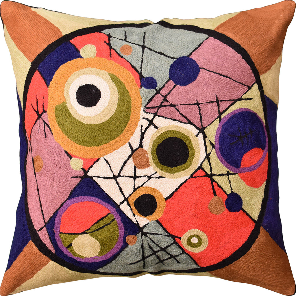 Kandinsky Circles In Circle II Throw Pillow Cover Handembroidered Wool 18"x18" - KashmirDesigns