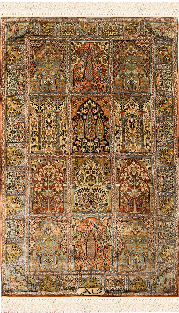 2.5'x4' Hamadan Tree of Life Silk Rug Oriental Carpet Area Rugs Hand Knotted - KashmirDesigns