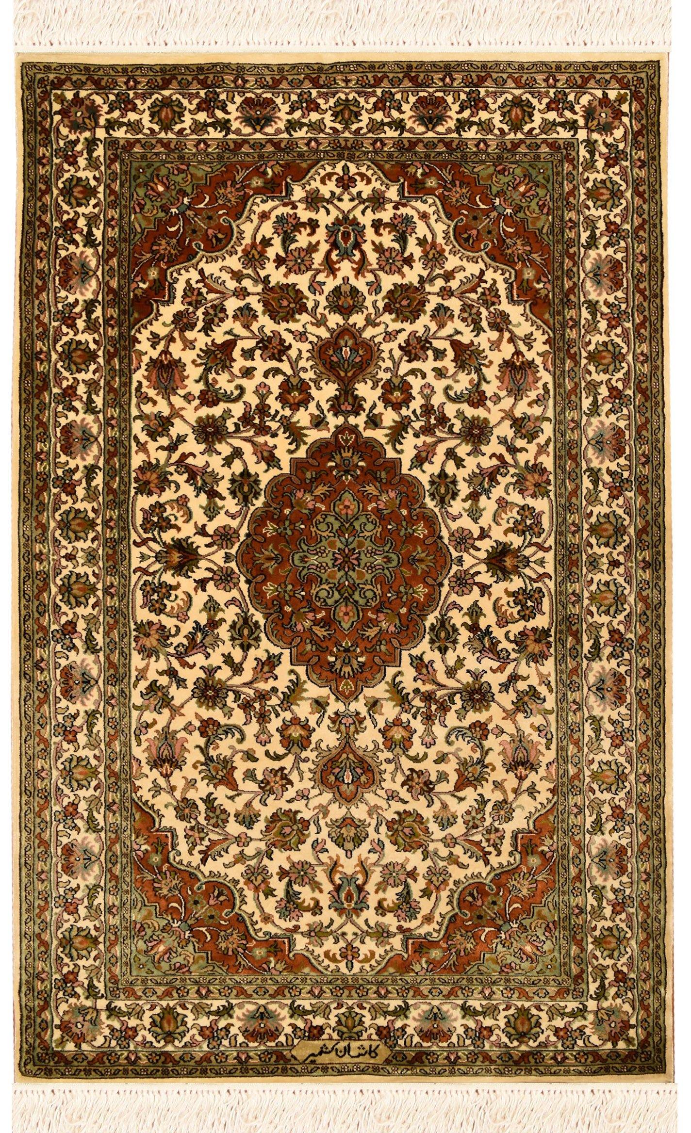 2.5'x4' Green Handknotted Silk Carpet Home Decor Indoor Area