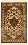 2.5'x4' Ivory Kashan Silk Rug Oriental Carpet Medallion Design Cream HandKnotted