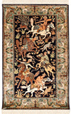 2.5'x4' Navy Pure Silk Rug Hunting Scene Rugs Wall Art Wallhanging Hand Knotted