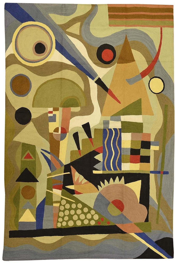 6ftx4ft Kandinsky Abstract Composition Wool Rug / Wall Tapestry Hand Embroidered - KashmirDesigns