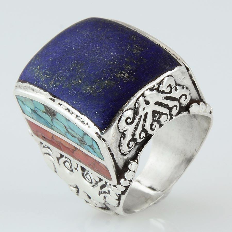 Size 10 Blue Lapis Ring Sterling Silver Square - Kashmir Designs