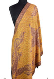 Larisa Kashmir Shawl Paisley Gold Brown Hand Embroidered Suzani Needlework Wrap 27x76