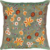 Tropica Green Floral Design Decorative Cotton Pillow Cover Embroidered 17
