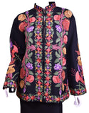 Flora Black Jacket Dinner Cashmere Evening Dress Coat Hand Embroidered Kashmir