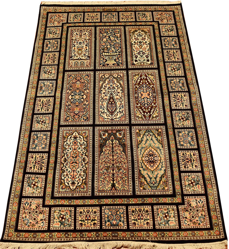 3'x5' Tree of Life Blue Silk Rug Oriental Carpet Geometric Four Seasons Design - KashmirDesigns