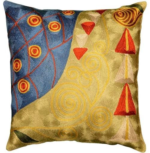 Klimt Blue Red Green Pillow Cover Silk Hand Embroidered 18" x 18" - KashmirDesigns