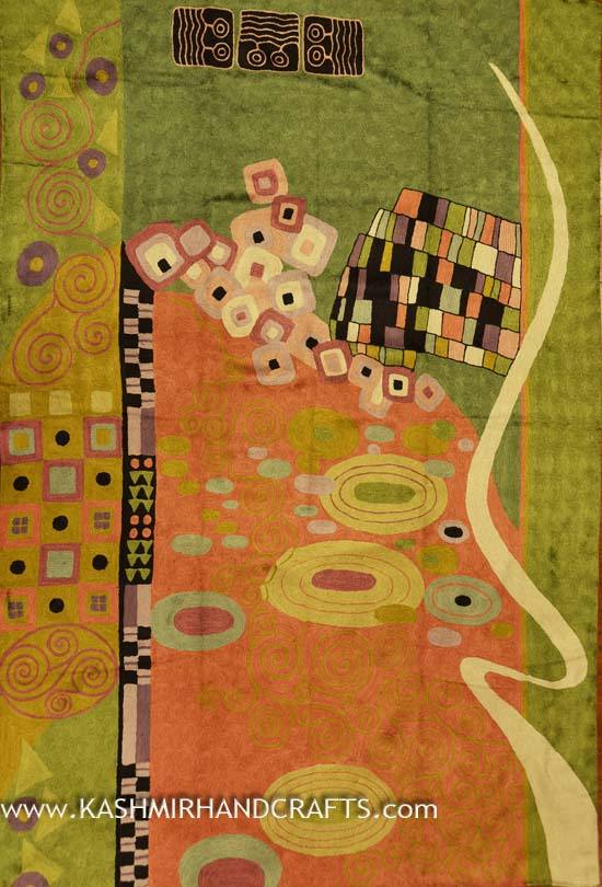 Klimt Modern Abstract Rug / Tapestry Hand Embroidered 4ft X 6ft - Kashmir Designs