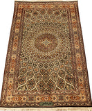 2.5'x4' Green Silk Rug Kashan Arabesque Dome Design Oriental Carpet Hand Knotted