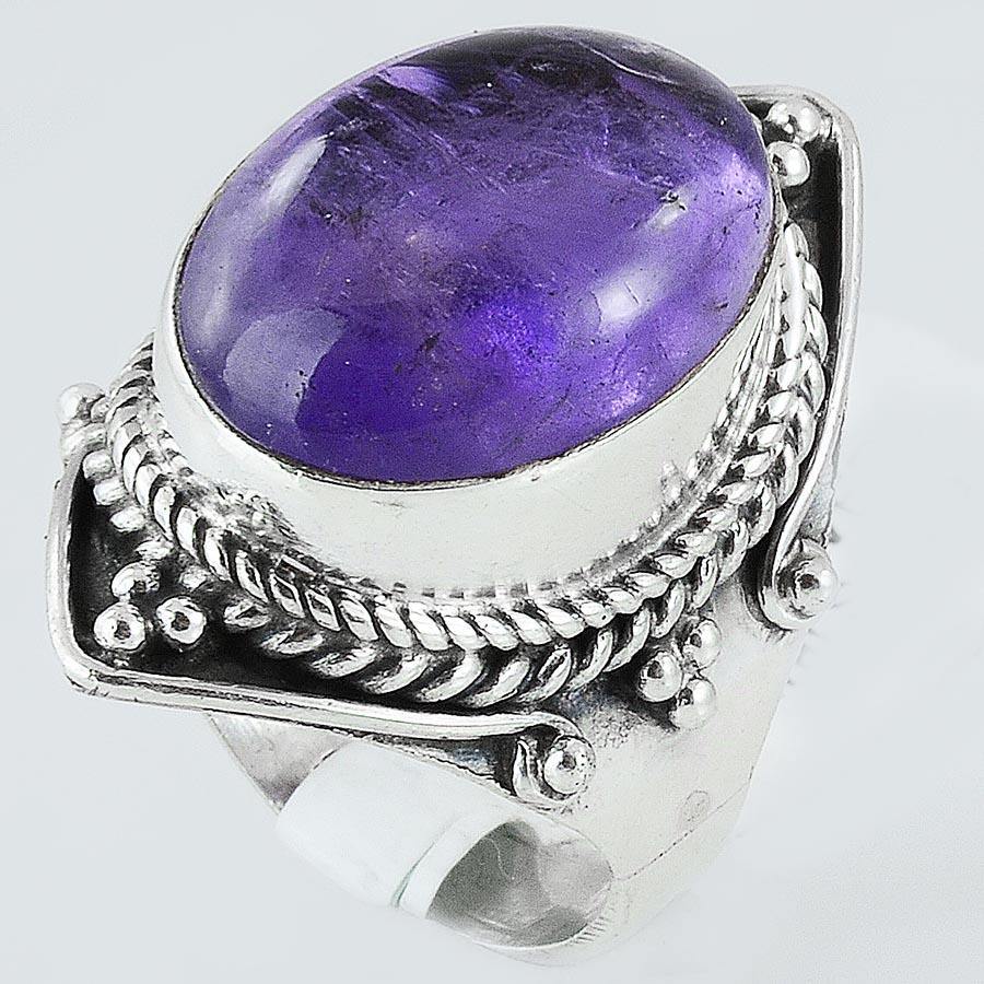 Size 7 Violet Amethyst Ring Sterling Silver Cabochon Oval Rings - Kashmir Designs