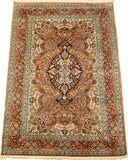 6’X4' Isfahan Rug Pure Silk Pile Salmon Green Oriental Area Rugs Carpet Hand Knotted