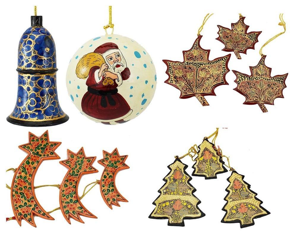 Christmas Ornaments Holiday Decorations, Ball, Bell,Moon, Tree and Maple Set - KashmirDesigns