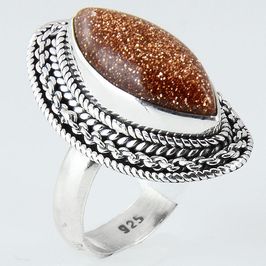 Size 6.5 Sandstone Ring Sterling Silver Marquise - Kashmir Designs