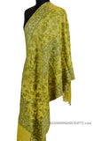 Lime Green Floral Kashmir Shawl Hand Embroidered Suzani Needlework Wrap 27x76