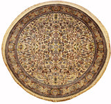 6x6ft Cream Kashan Silk Rug Oriental Round Carpet Design Medallion Kashmir Hand Knotted