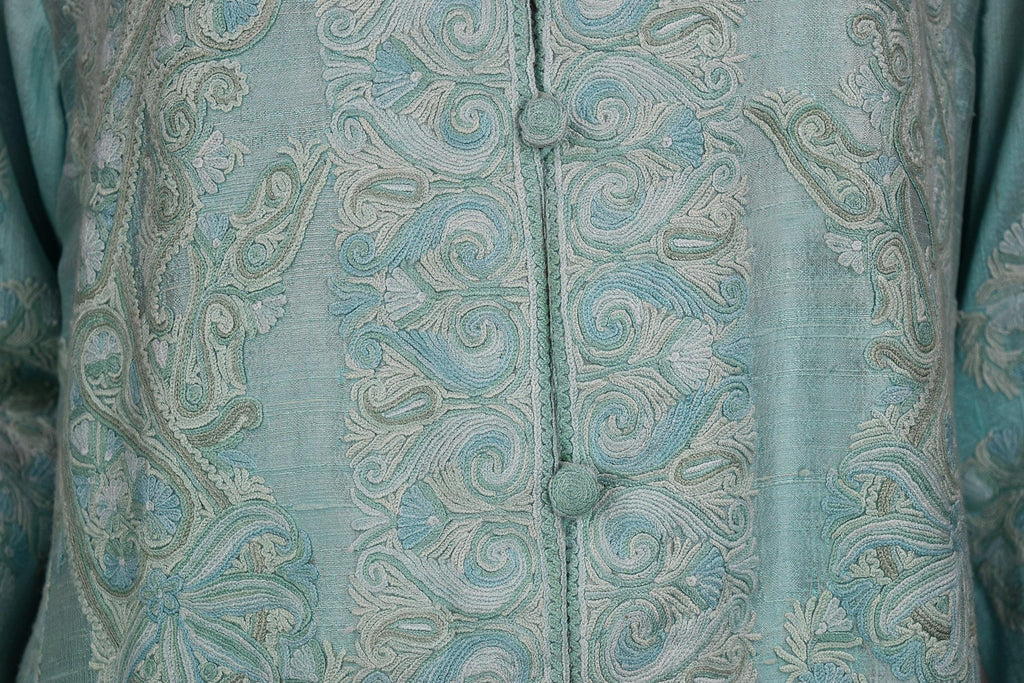 Galene Soft Turquoise Silk Jacket Dinner Paisley Floral Evening Dress ...