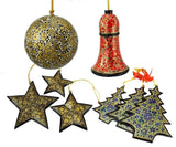 Holiday Christmas Ornaments, Hand Painted Ball, Bell, Tree and Star Sets