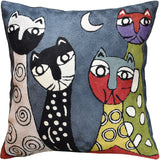 Picasso Dark Gray Cat Quadruplets Throw Pillow Cover Handembroidered Wool 18x18