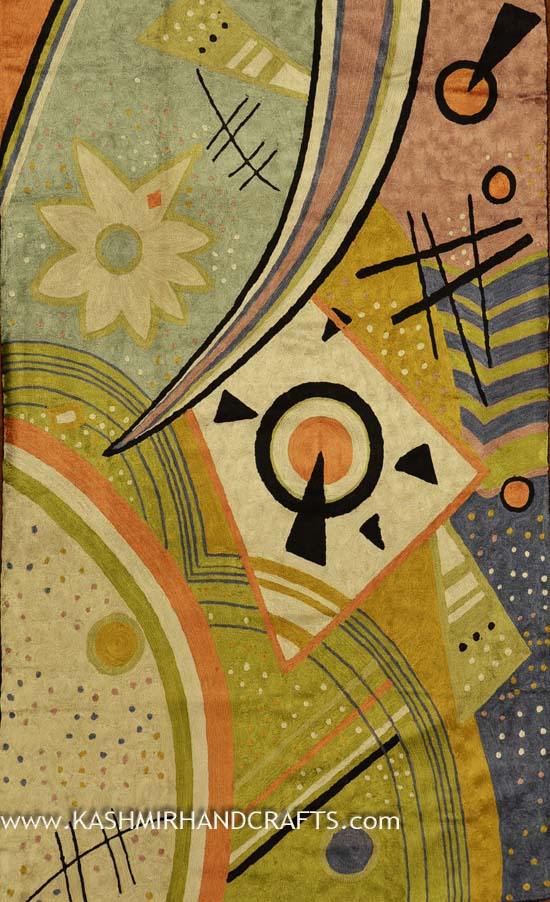 Kandinsky Cosmic Silk Abstract Rug / Tapestry Hand Embroidered 3ft X 5ft - Kashmir Designs