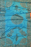 Celestial Blue Medallion Paisley Shawl Hand Embroidered Suzani Needlework Wrap 27x76