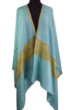 Idyia Pashmina Ring Shawl Soft Turquoise Antelope Handloom Suzani Needlework Wrap 27x76”